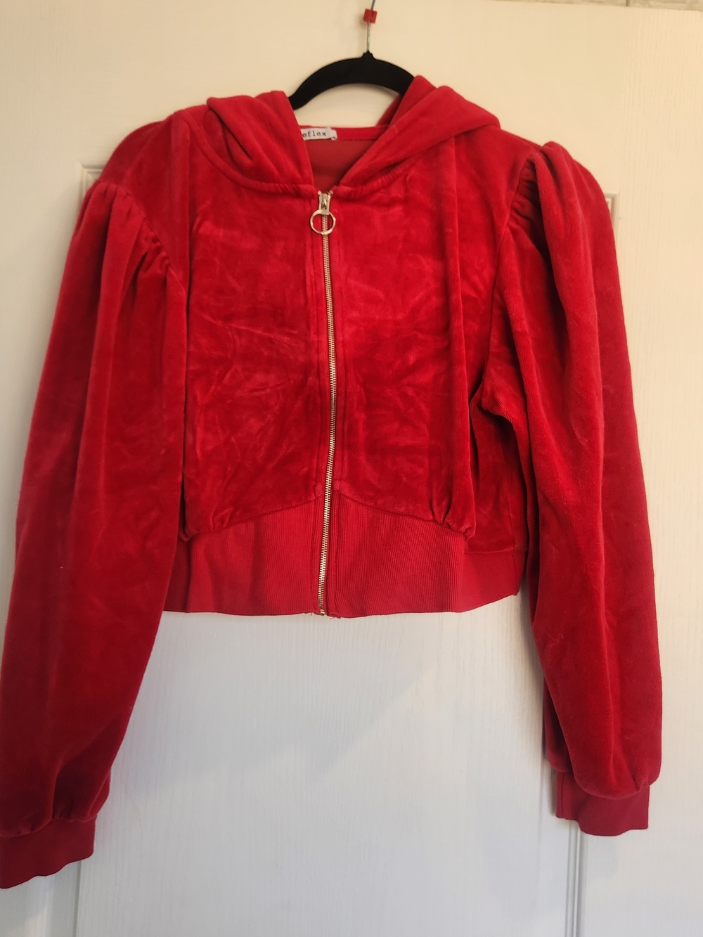 Reflex Bright Red Velour Zip Hoodie L Euc